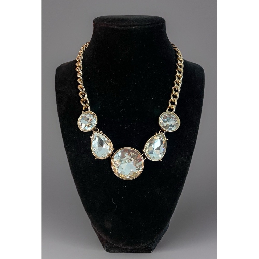 Elegant Necklace Gold Tone Chain Rhinestones Bib Adjustable Wedding Cocktail